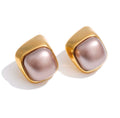 18K Gold Plated Square Simulated Pearl Stud Earrings