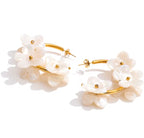 Resin Flower Hoop Earrings: Gold Plated Stainless Steel, Tortoiseshell Amber Vacation Jewelry