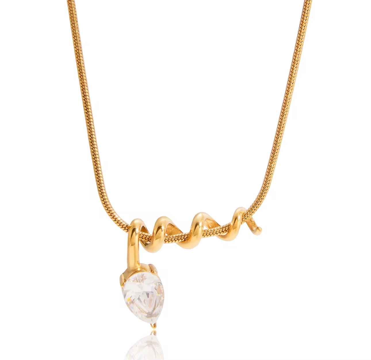 18K PVD Gold Plated Stainless Steel Teardrop Zircon Pendant Necklace