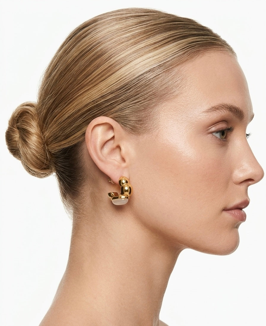 White Stone Stud Earrings – 18K Gold Plated Stainless Steel