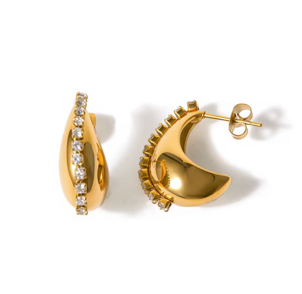 18K Gold Plated Waterproof Geometric Wave Water Drop Shaped Stainless Steel Earrings