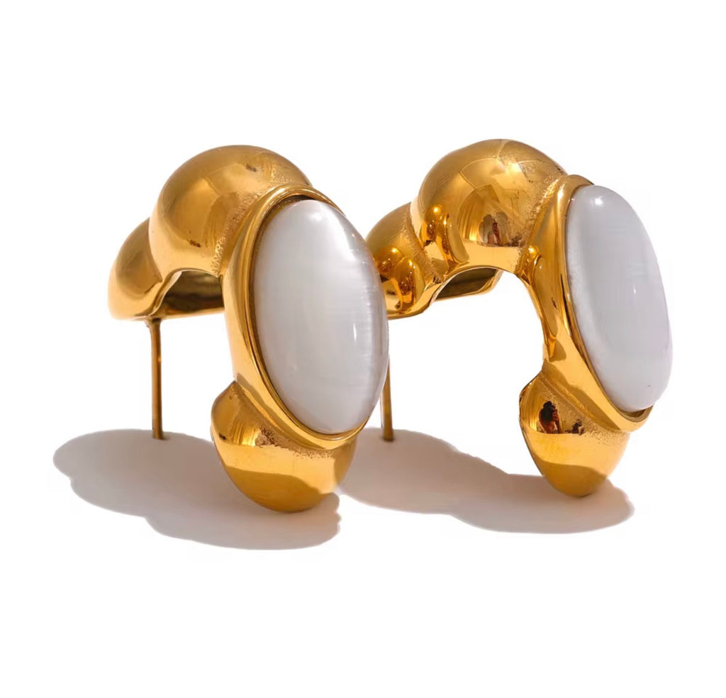 White Stone Stud Earrings – 18K Gold Plated Stainless Steel