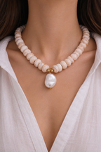 Ivory White Acrylic Bead Necklace – Pearl Pendant