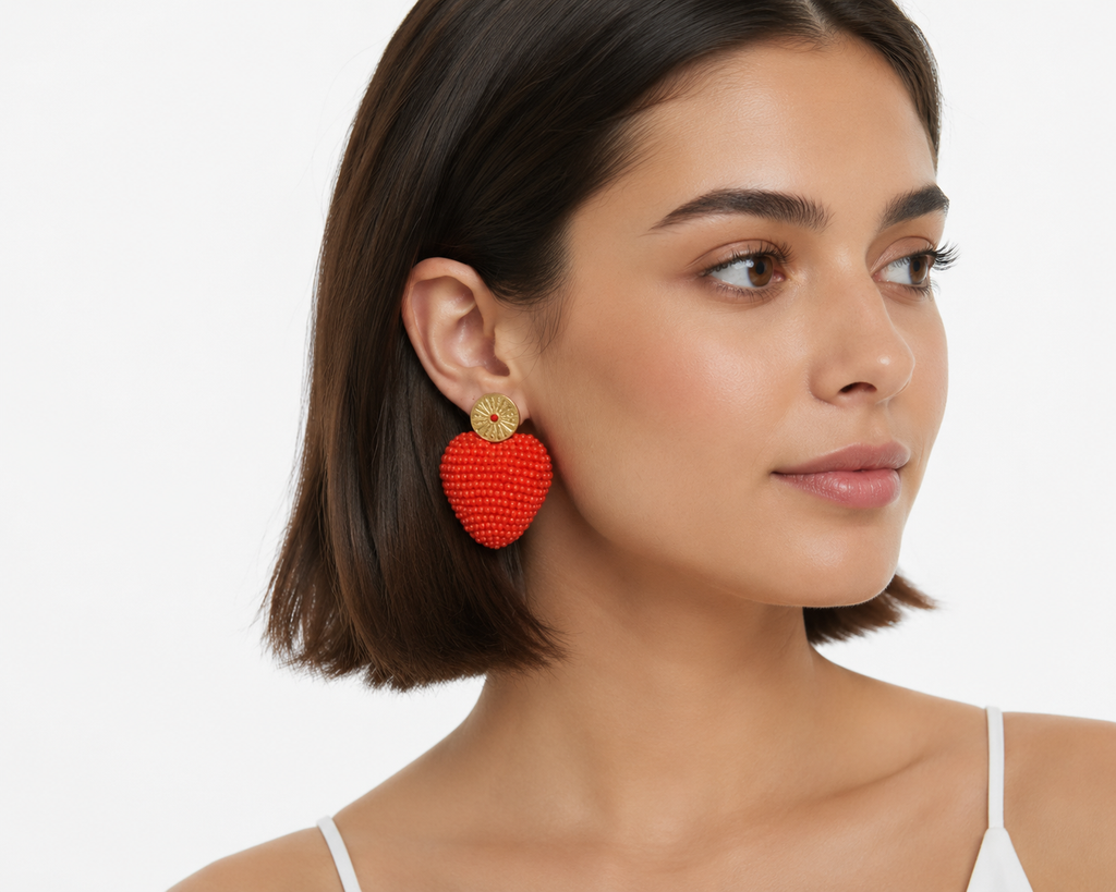 Orange Beaded Heart Drop Earrings – Crystal Candy Summer Boho Jewelry