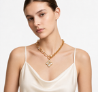 Enamel Shell Flower Pendant Necklace: Gold Plated Chain, Mother of Pearl Jewelry