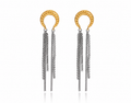 Two-Tone Moon Hoop Tassel Earrings: Gold Plated Stainless Steel Dangle Fringe