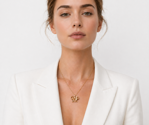 18K Gold Plated Bow Necklace, Stainless Steel Minimalist Pendant, Dainty Everyday Jewelry