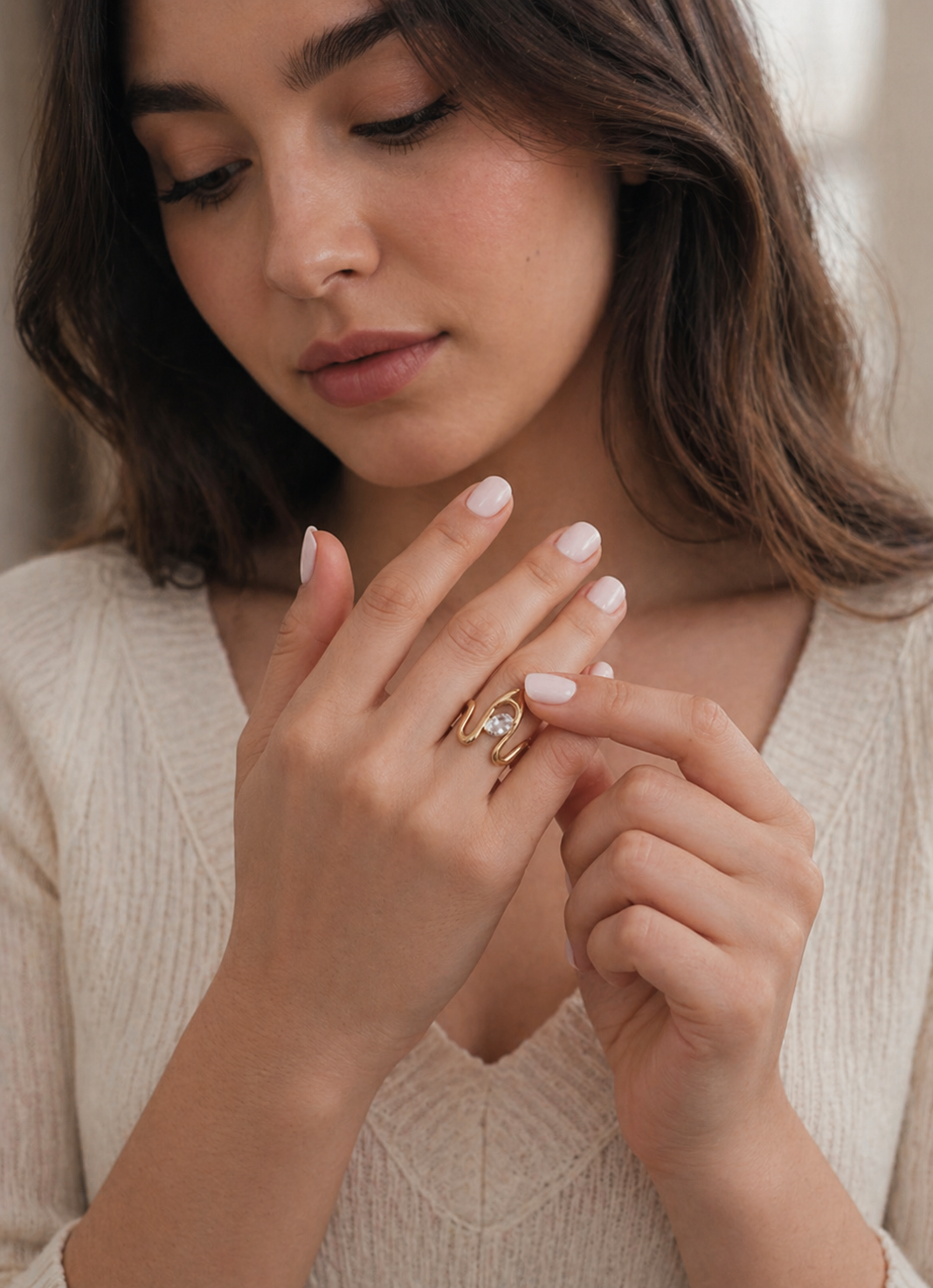 18K Gold Plated Open Ring with Zircon – Minimalist Stainless Steel Jewelry