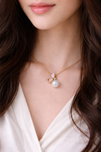 Elegant Butterfly Shell & Pearl Pendant Necklace – Gold Stainless Steel, Korean Chic