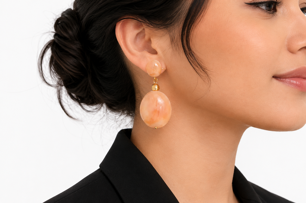 Beige Resin Statement Drop Earrings – Hypoallergenic Stainless Steel Earrings
