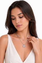 Square CZ Pendant Necklace – Gold Plated Double Chain