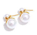 Elegant Stainless Steel 16K Gold Plated Earrings Simulated Double Pearls Stud Earrings Jewelry