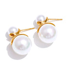 Elegant Stainless Steel 16K Gold Plated Earrings Simulated Double Pearls Stud Earrings Jewelry