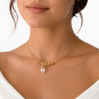 18K PVD Gold Plated Stainless Steel Teardrop Zircon Pendant Necklace