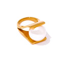 Elegant Simulated Pearls 18K Gold Plated Ring for Women New Stainless Steel Ring