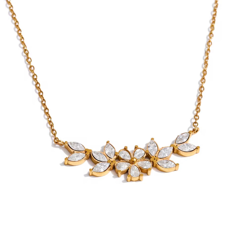 Gold Leaf CZ Pendant Necklace