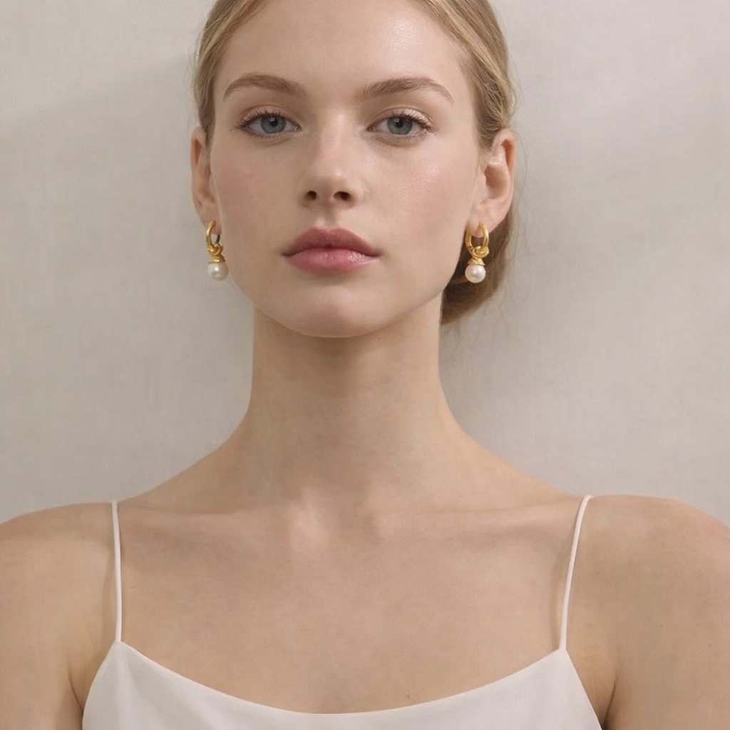 Gold Pearl Hoop Earrings (18K Stainless Steel)