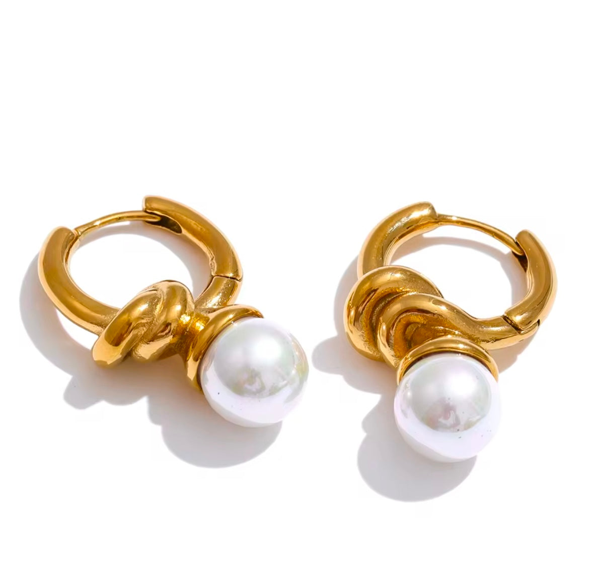 Gold Pearl Hoop Earrings (18K Stainless Steel)