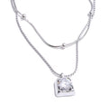 Square CZ Pendant Necklace – Gold Plated Double Chain
