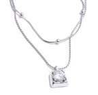Square CZ Pendant Necklace – Gold Plated Double Chain