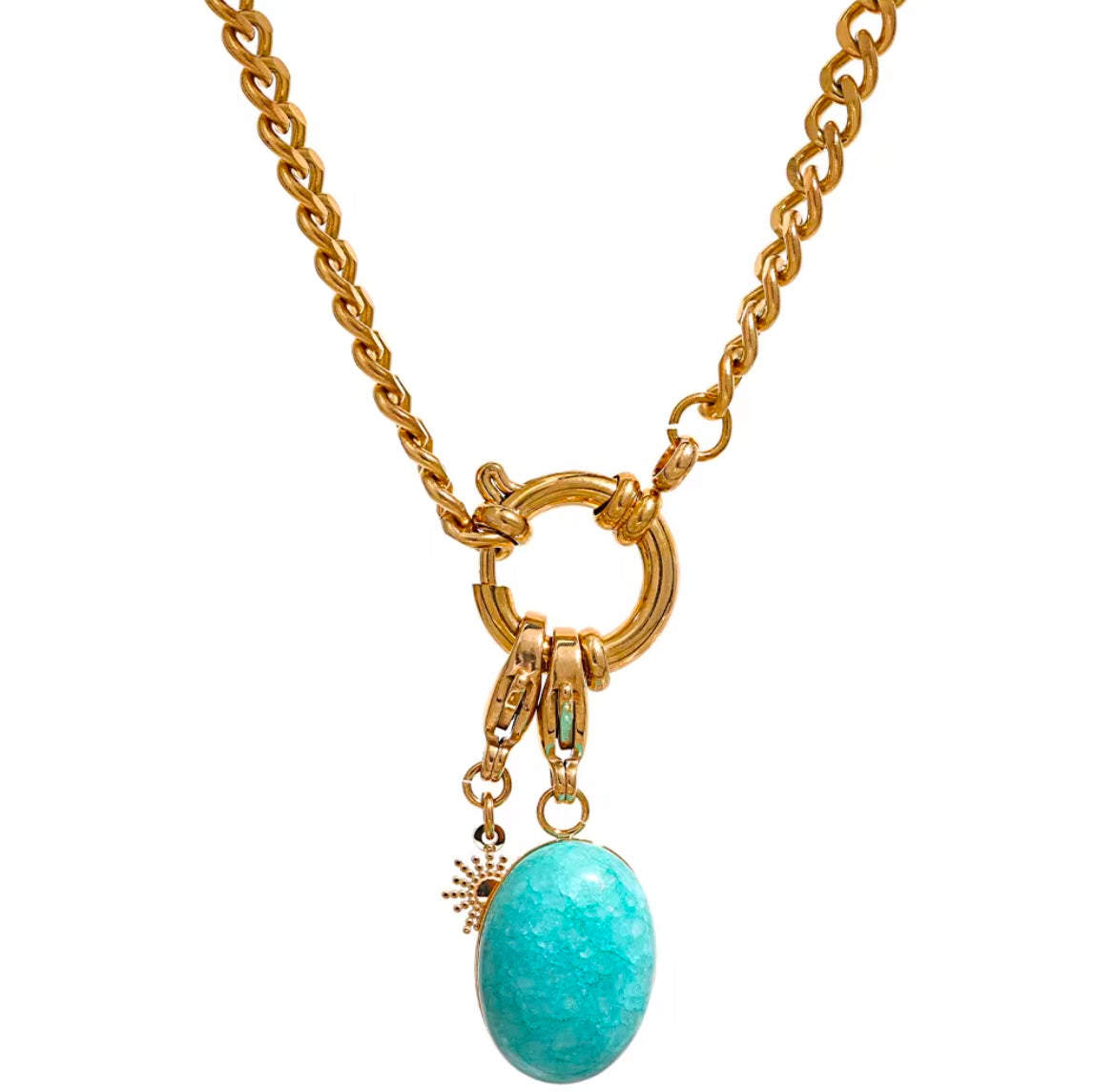 Blue Stone Pendant Necklace – Gold Stainless Steel Chain