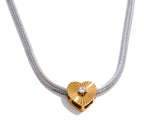 18K Gold Heart CZ Necklace – Adjustable Snake Chain