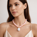 Pink Acrylic Bead Necklace – Pearl Pendant